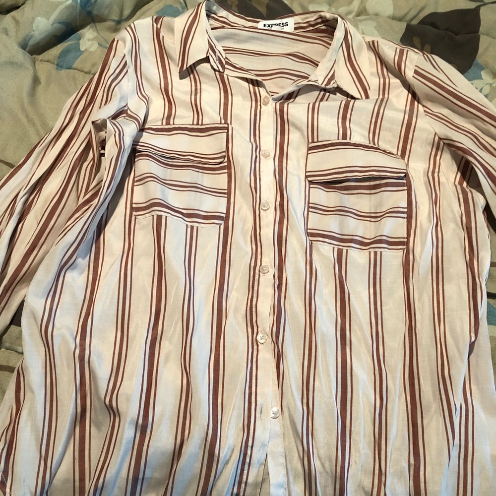 Guess White and red striped button down shirt